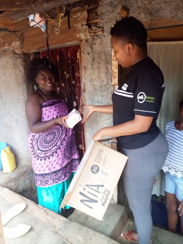 Girls in Kibera settlement were elated with the door-to-door distribution of sanitary protection.