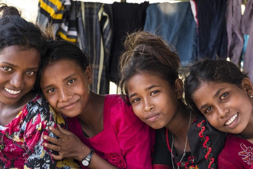 A group of friends who are now living in Balukhali camp. During emergency situations, girls face additional dangers.