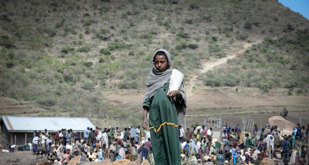 A girl at a food distribution point in Ethiopia