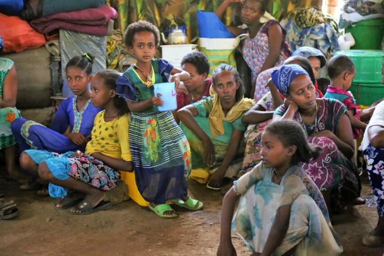 Families in a temporary shelter in Amhara, Ethiopia, earlier this year.