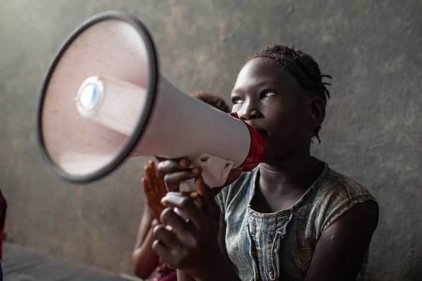 Ethiopia, girl using megaphone