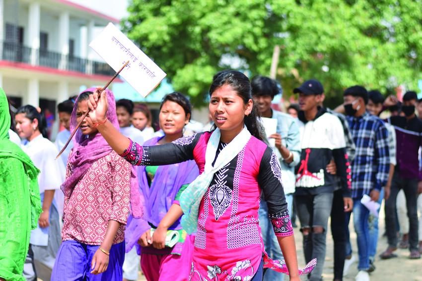 Chandrakala, 17, leads a group which campaigns for child protection in Banke district