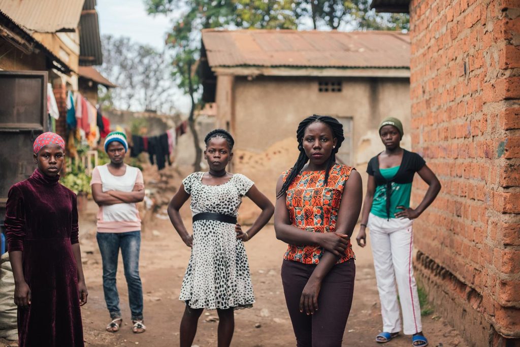 Sophie (front) is a gender equality and sexual health campaigner from Uganda. She helped create the Girls Get Equal campaign.