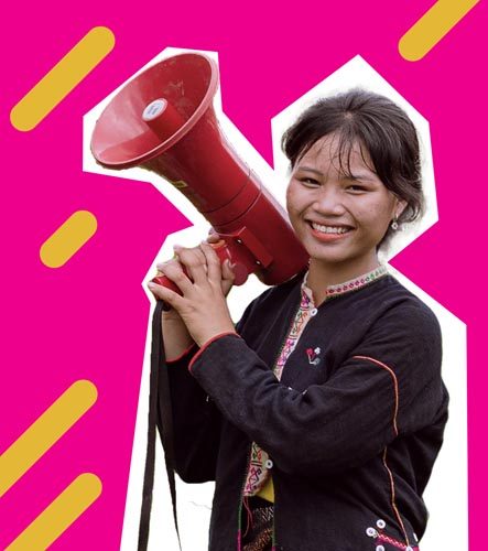 Cutout of girl holding a megaphone