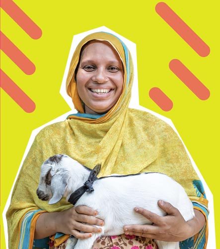 Cutout of young woman holding a goat