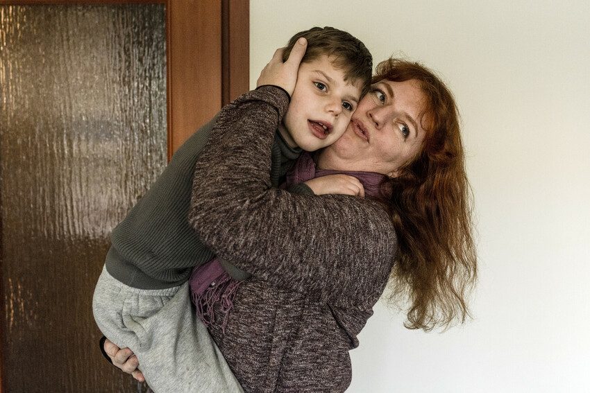 Pavel and his mother. We are supporting therapy for children affected by the Ukraine crisis, including children with disabilities. 