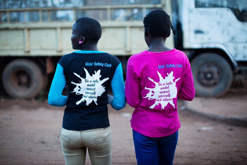 Girls take part in safety walk in Kampala city.