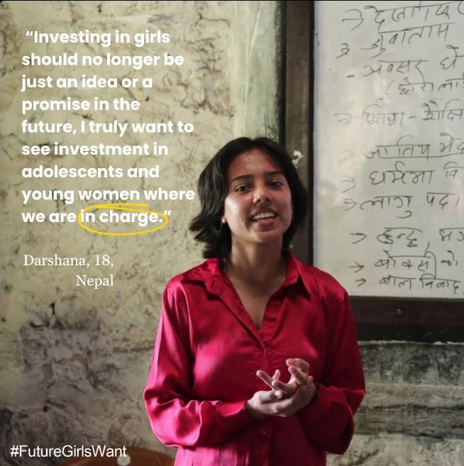 Darshana from Nepal wants to see investment in adolescents and young women. 