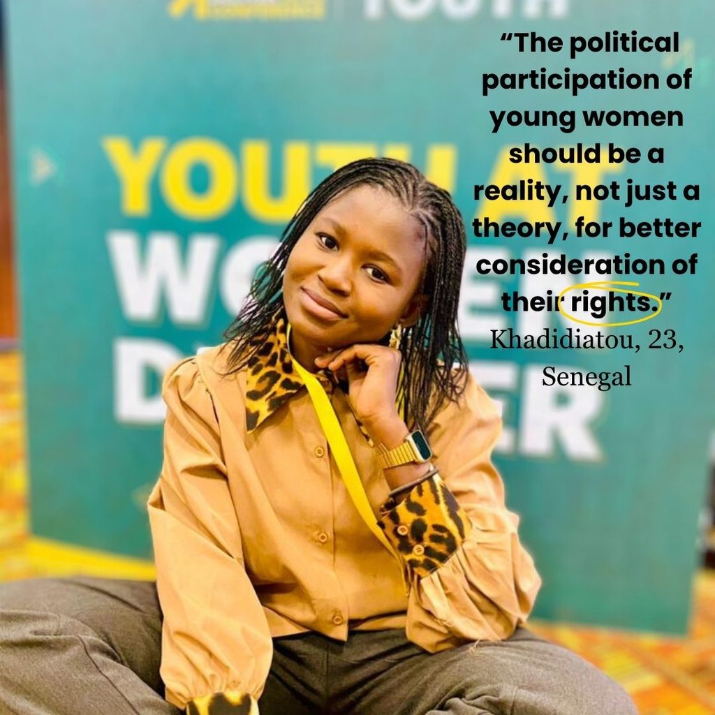 Khadidiatou is a trained lawyer and advocate for girls' and women's rights, representing Senegalese youth at international forums.