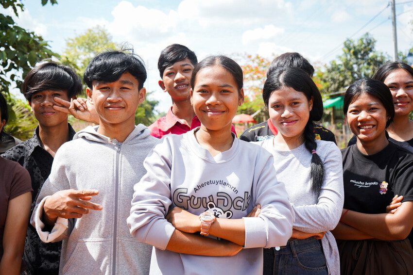 Anti-child marriage campaigner Sopheak, 17, and some of her friends from her youth club in Cambodia