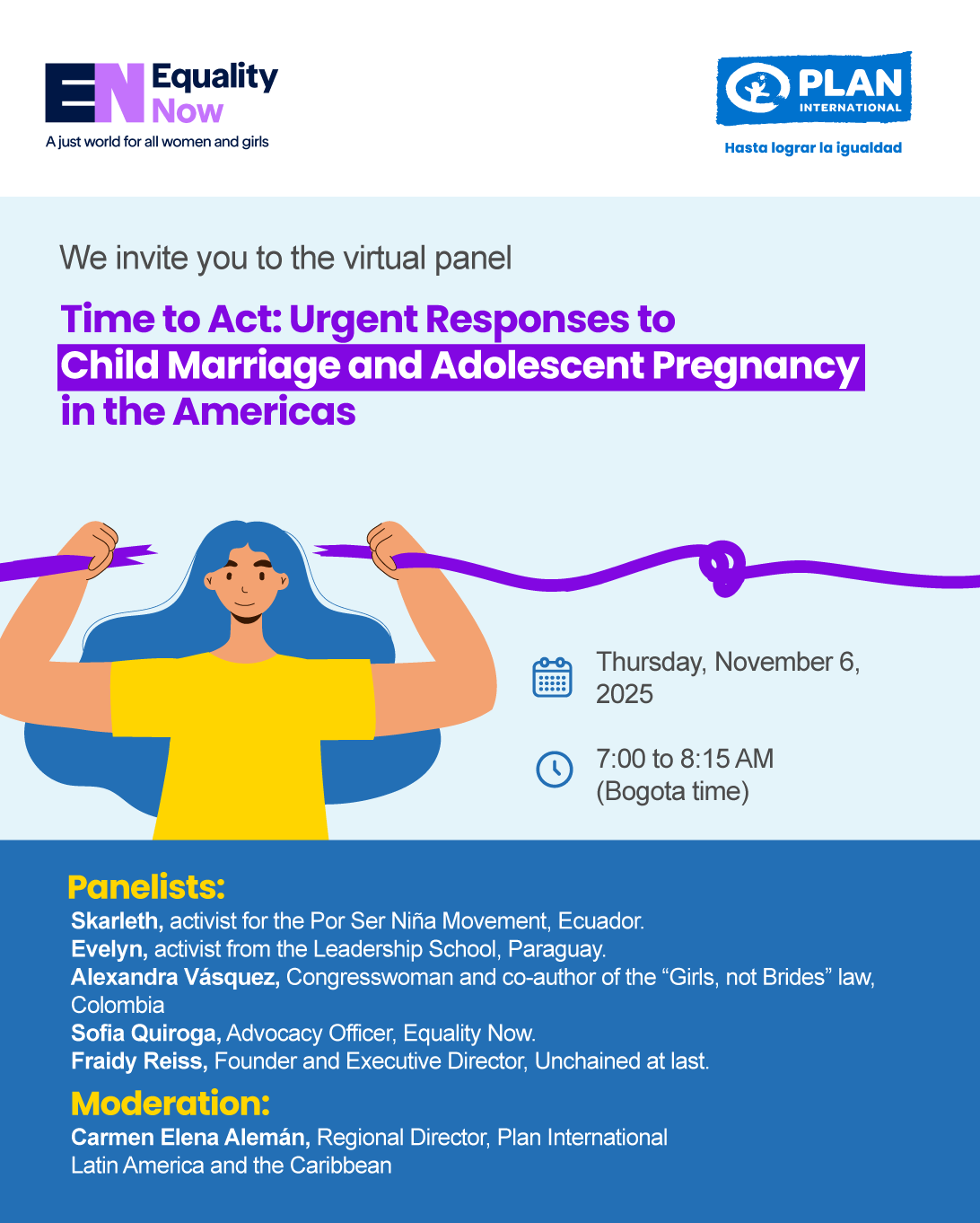 Time’s Up: End Forced Marriages, Unions, and Pregnancies of Girls and Adolescents in the Americas event flyer