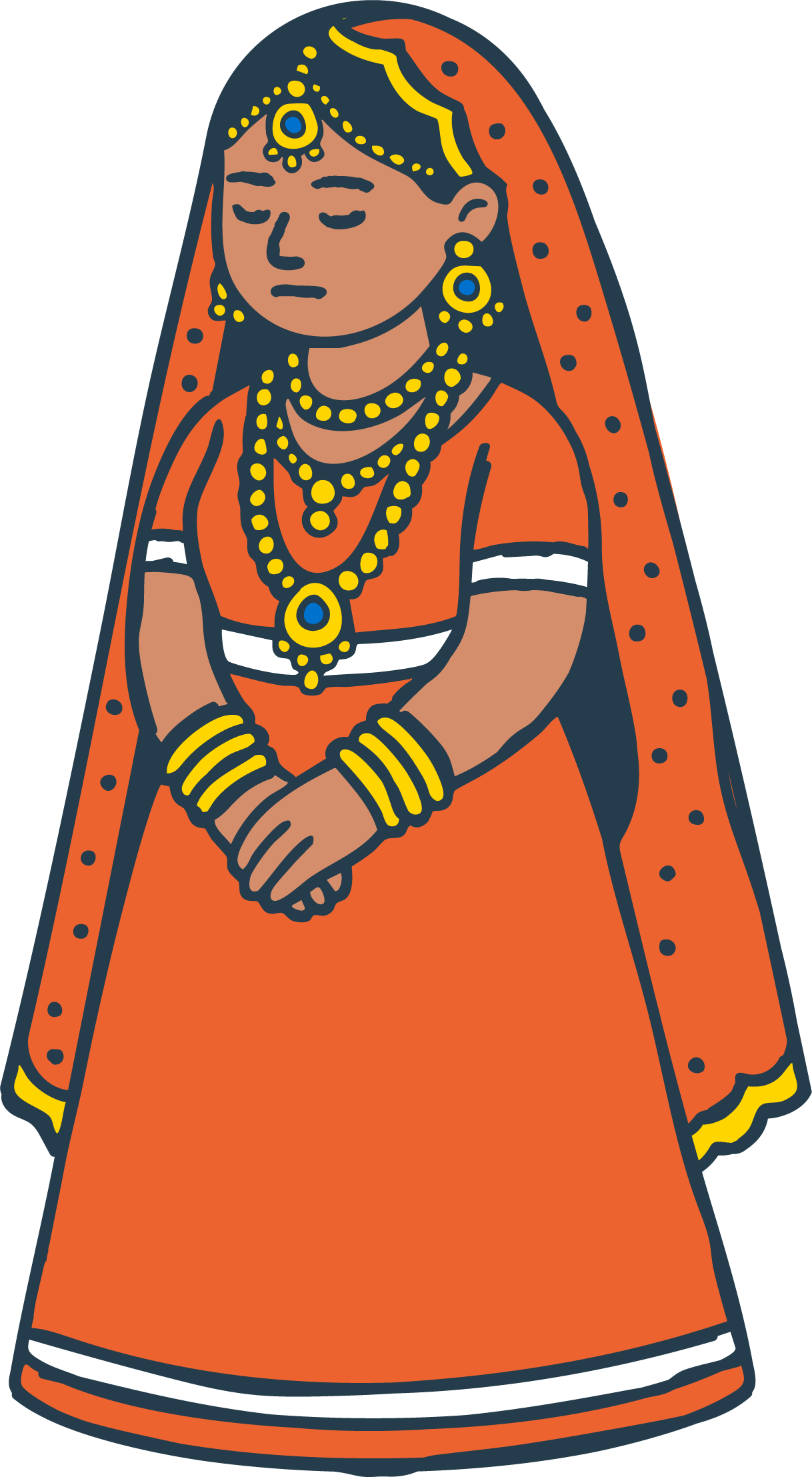 Illustration of a girl bride in a red dress. 