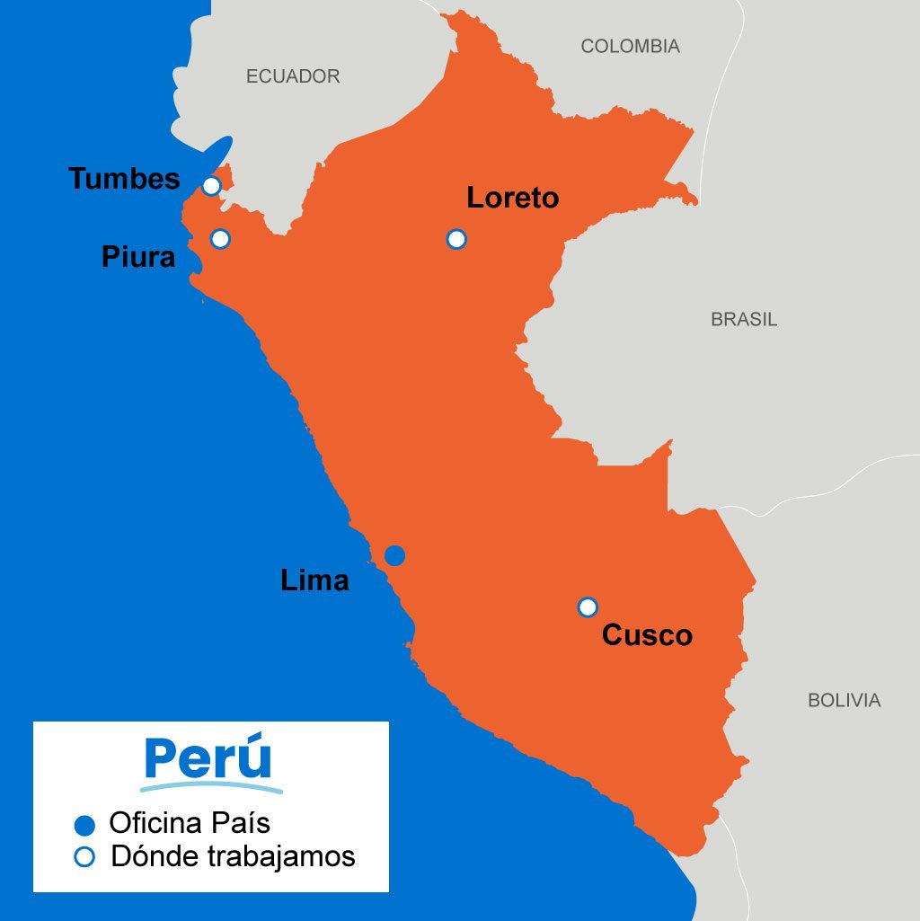 Mapa del Perú mostrando las sedes en donde trabajamos, 2024.