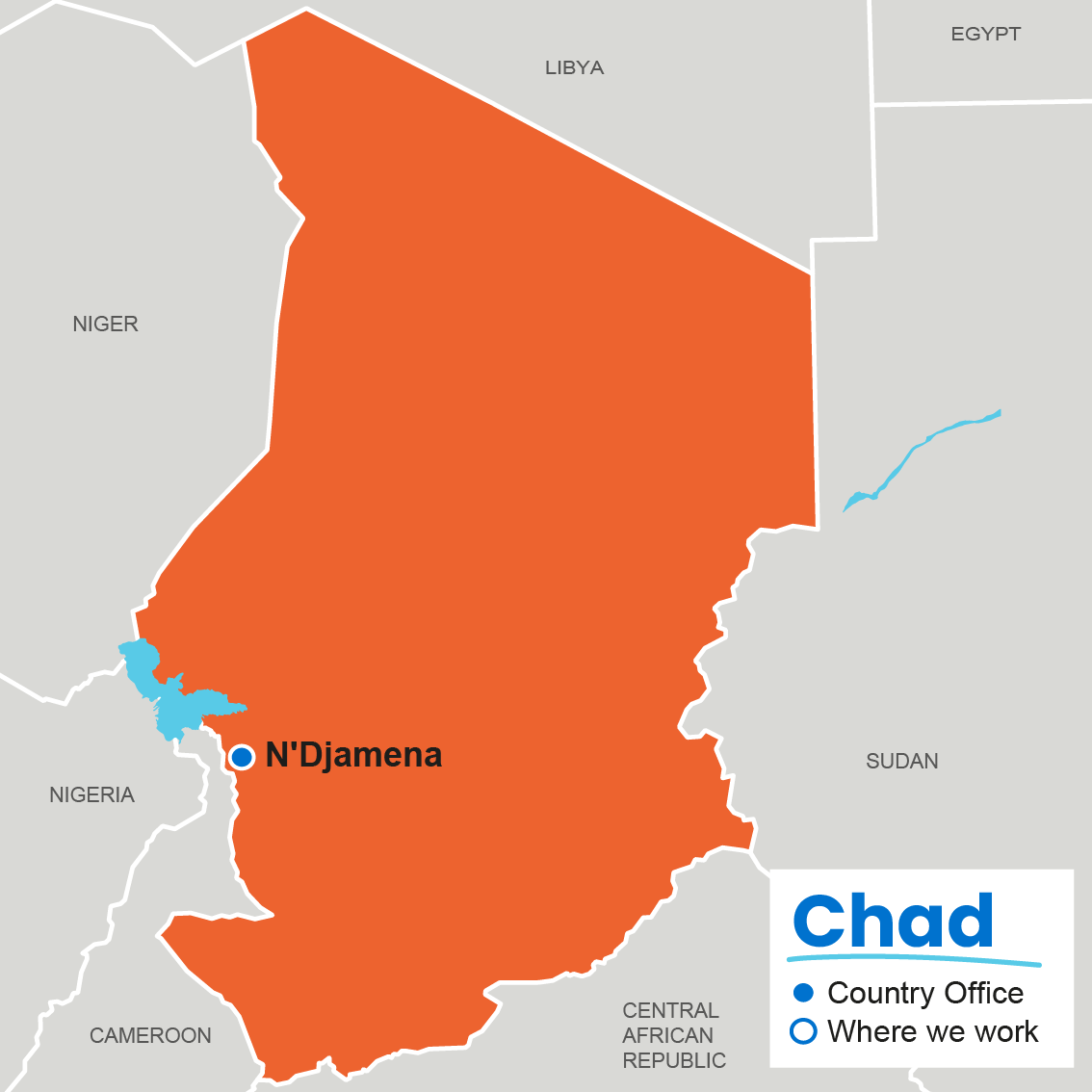 Map showing where Plan International works in Chad
