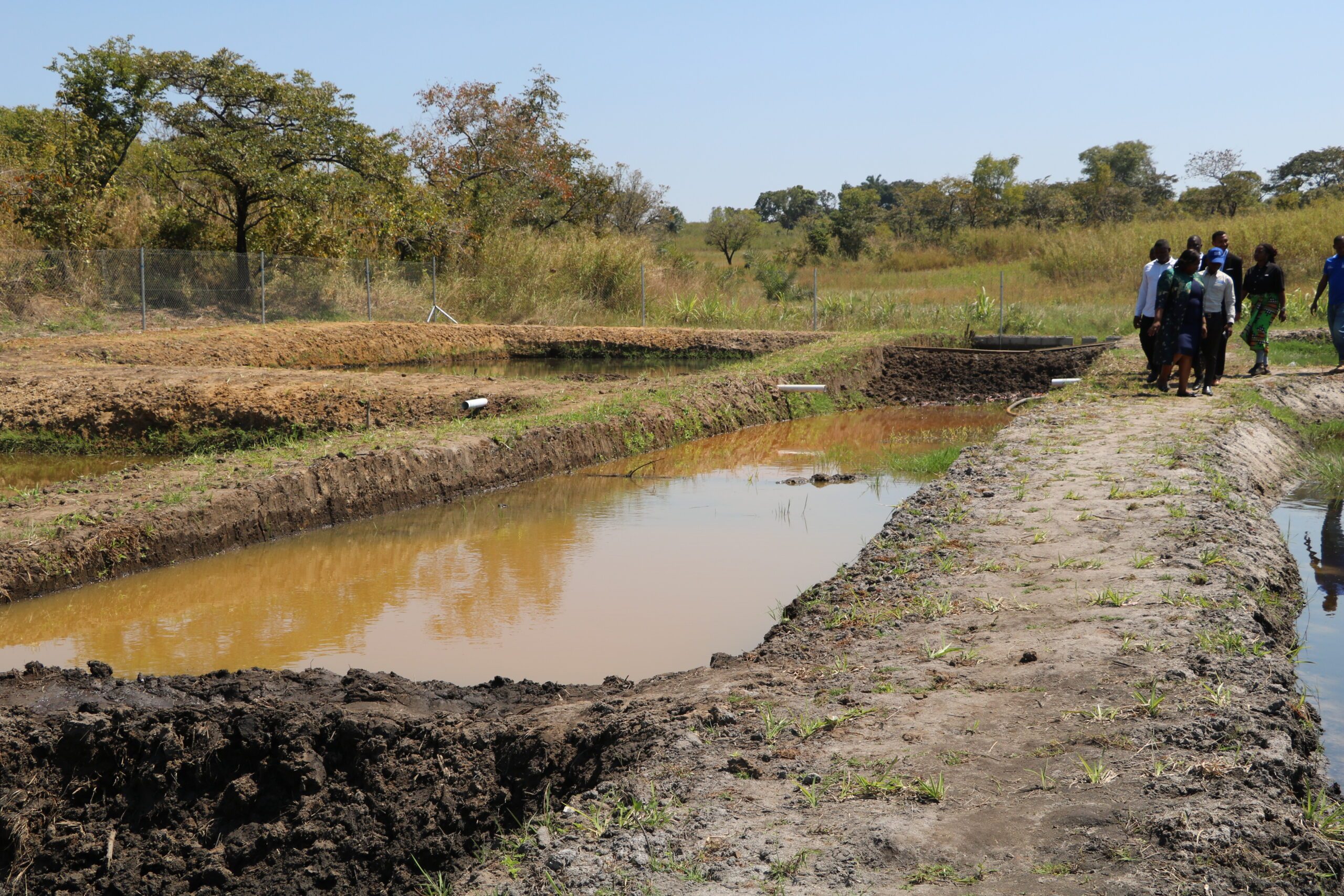 Um dos oito tanques de piscicultura, cada um contendo 1.000 peixes