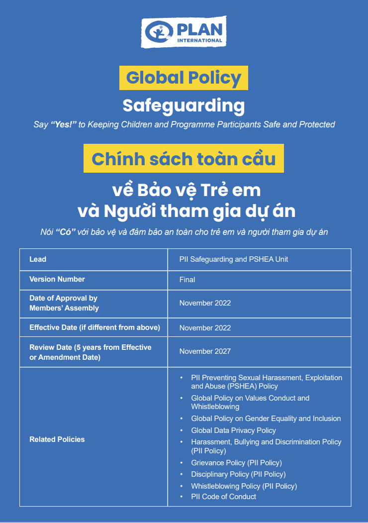Cover page of safeguarding policy
