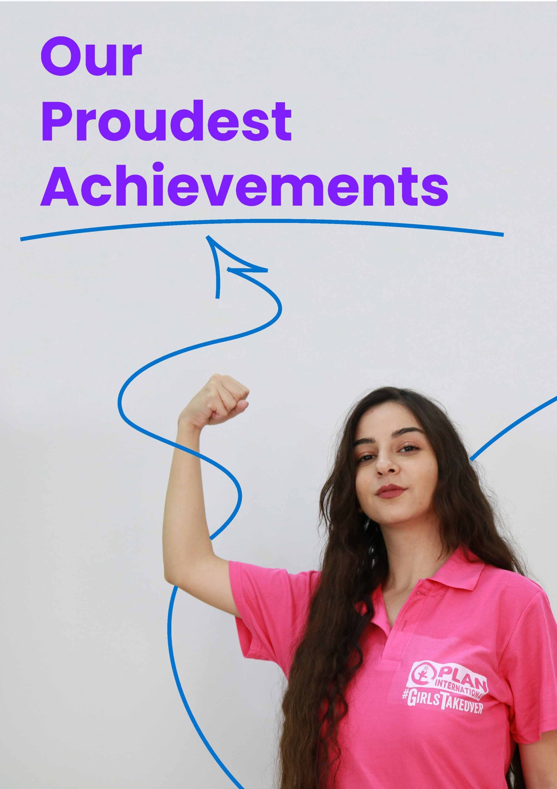 A young woman wearing a pink t-shirt looking proud.