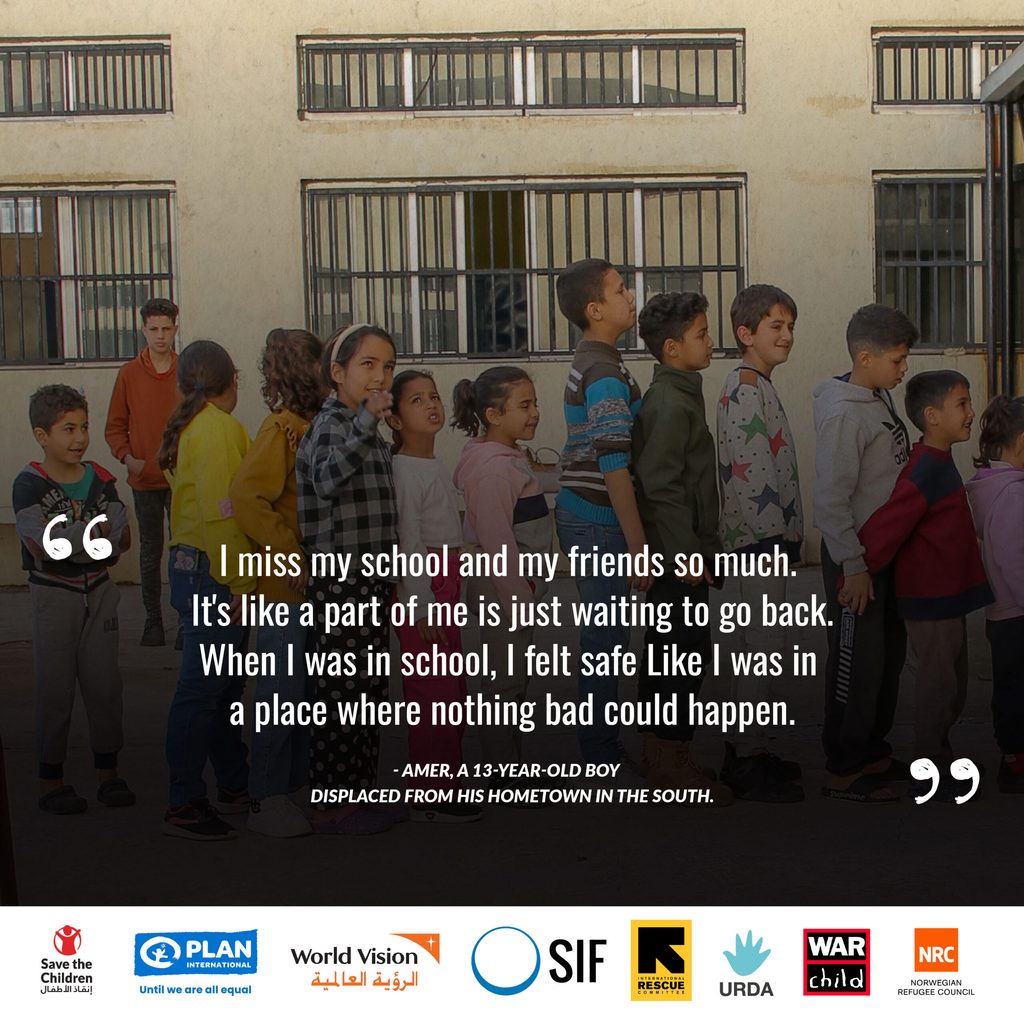 a picture of children in front of a school with a quote