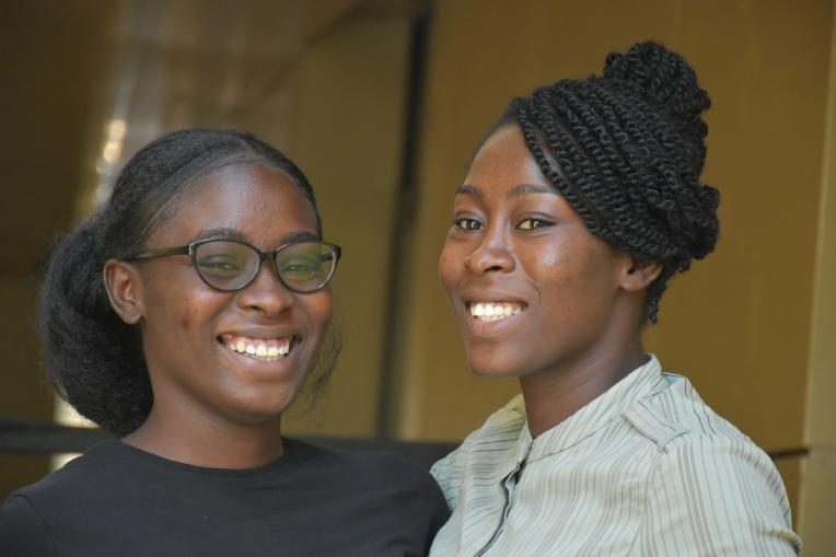 Loveth (on the left) and Gift are passionate girls' rights campaigners in Nigeria.
