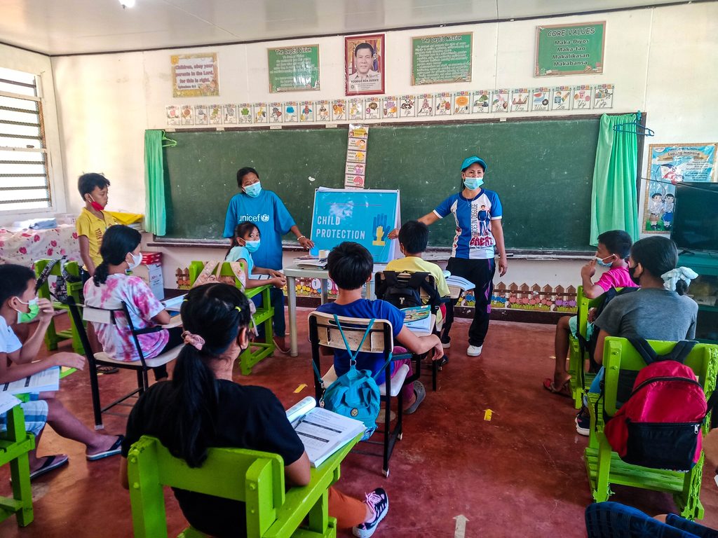 Miguela conducting awareness sessions on Child Protection, Gender-Based Violence (GBV), PSHEA and Referral Pathway in schools during the students’ break time. 