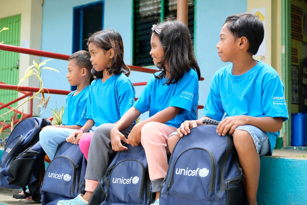 Elementary school students from Maasin City with their UNICEF Learner Kits