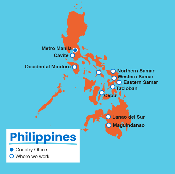 A map of where Plan International works in the Philippines. 