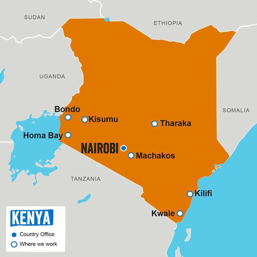 A map showing where Plan International works in Kenya