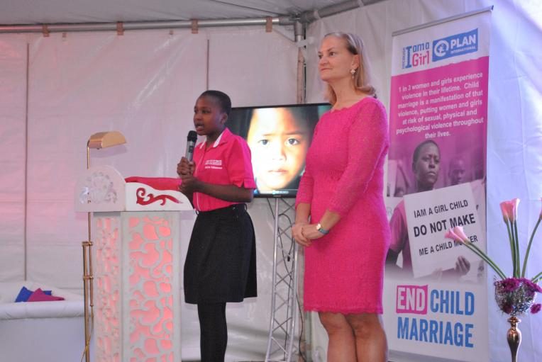 Joyce Mariachana addressing guests after she 'took over' the position of Canadian High Commissioner in October 2016