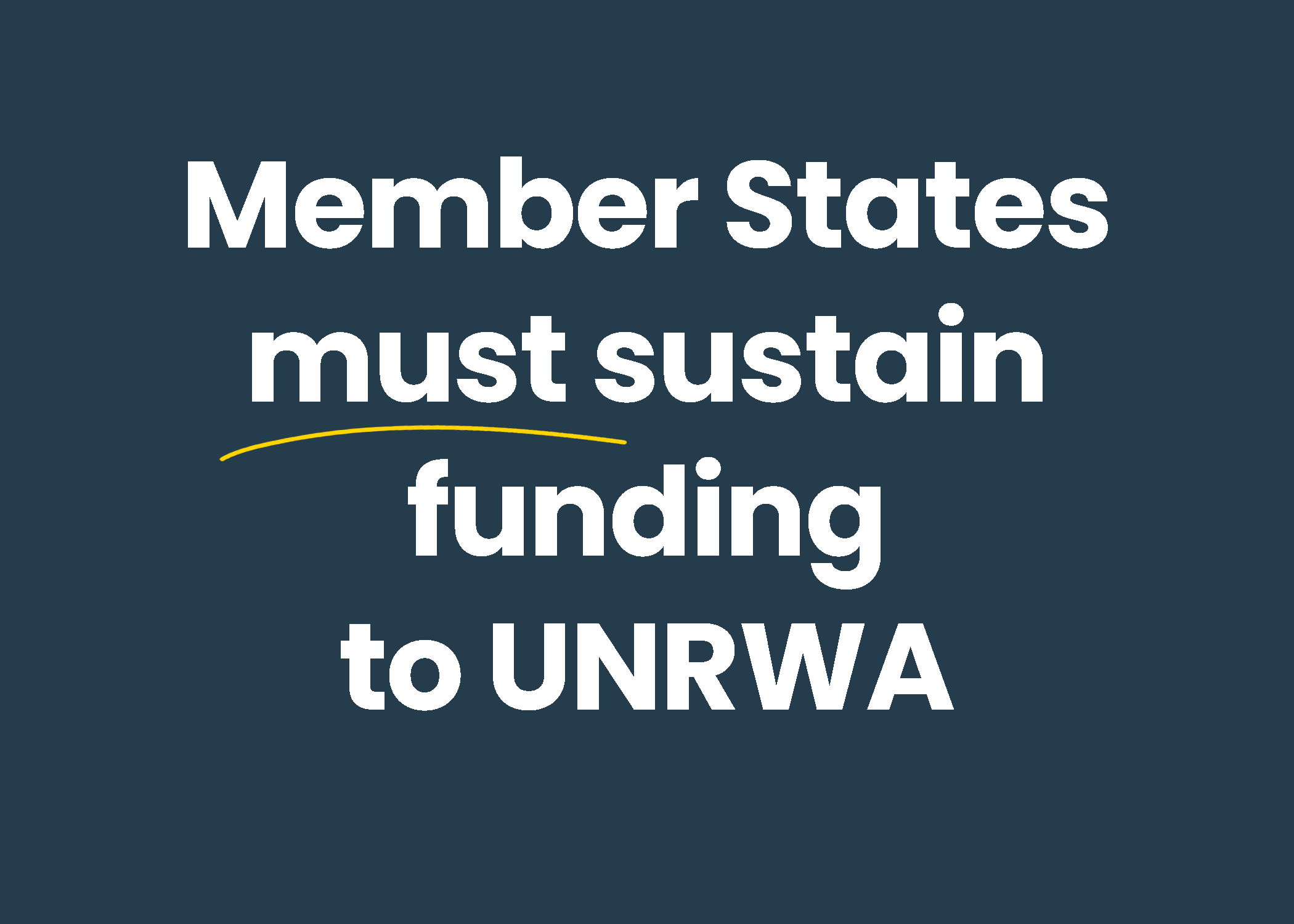 A dark blue background with the following words: "Member States must sustain funding to UNRWA"
