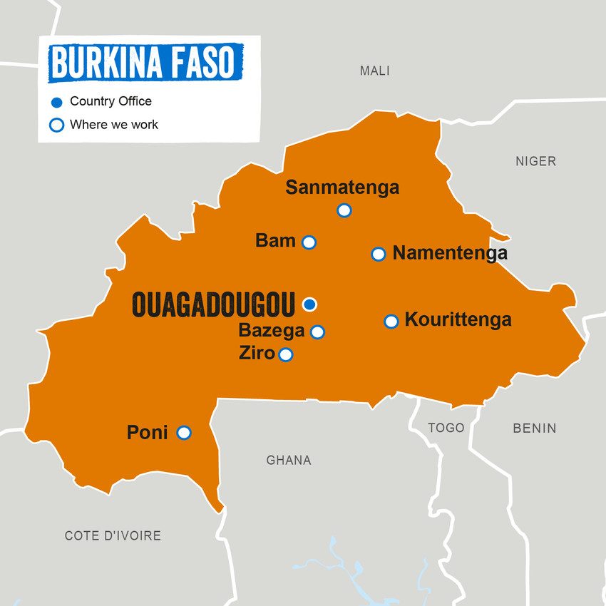 A map showing where Plan International works in Burkina Faso