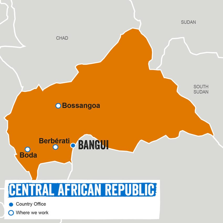 A map showing where Plan International works in Central African Republic