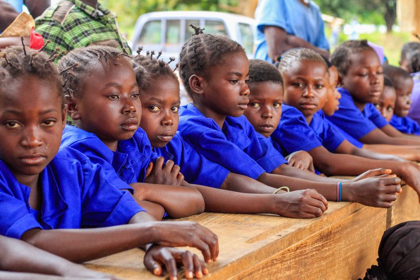 Children at school welcome event supported by Plan International in Boda