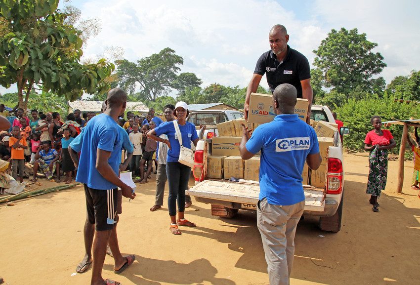 Plan International staff delivering relief aid in Central African Republic