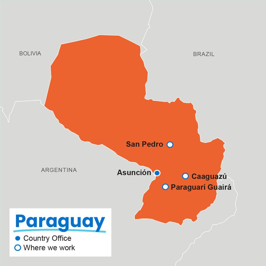 Map of where Plan International works in Paraguay. 