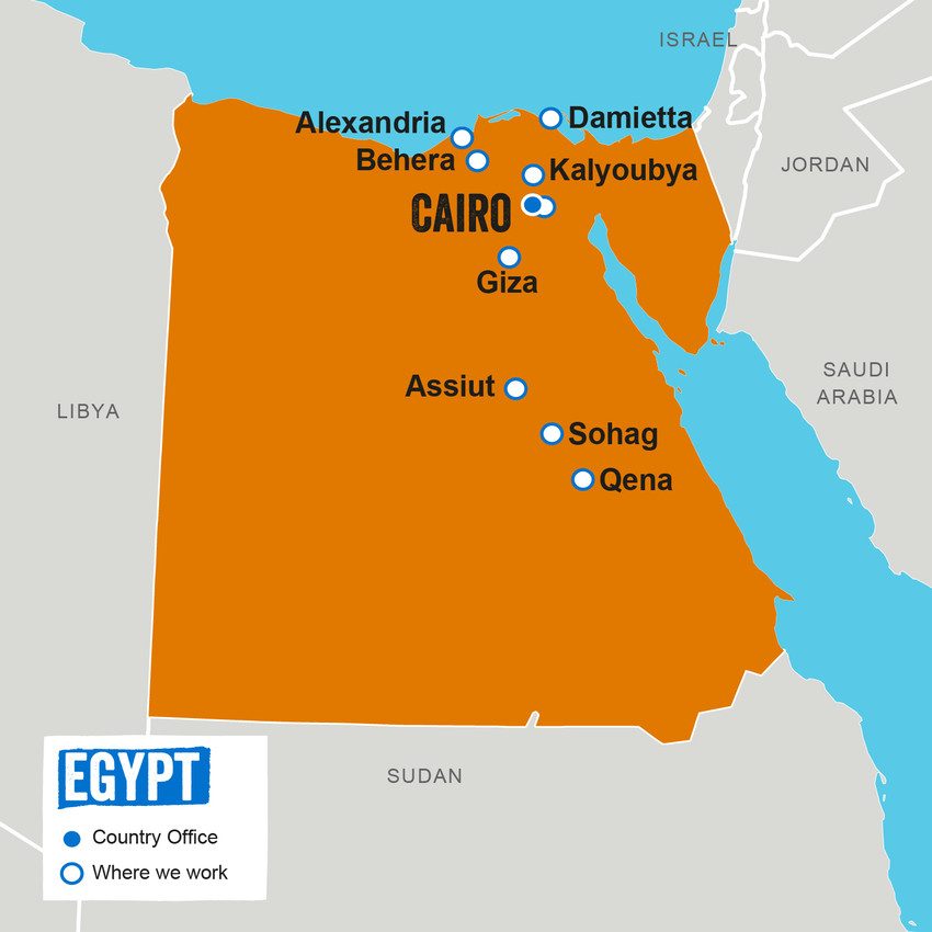A map showing where Plan International works in Egypt
