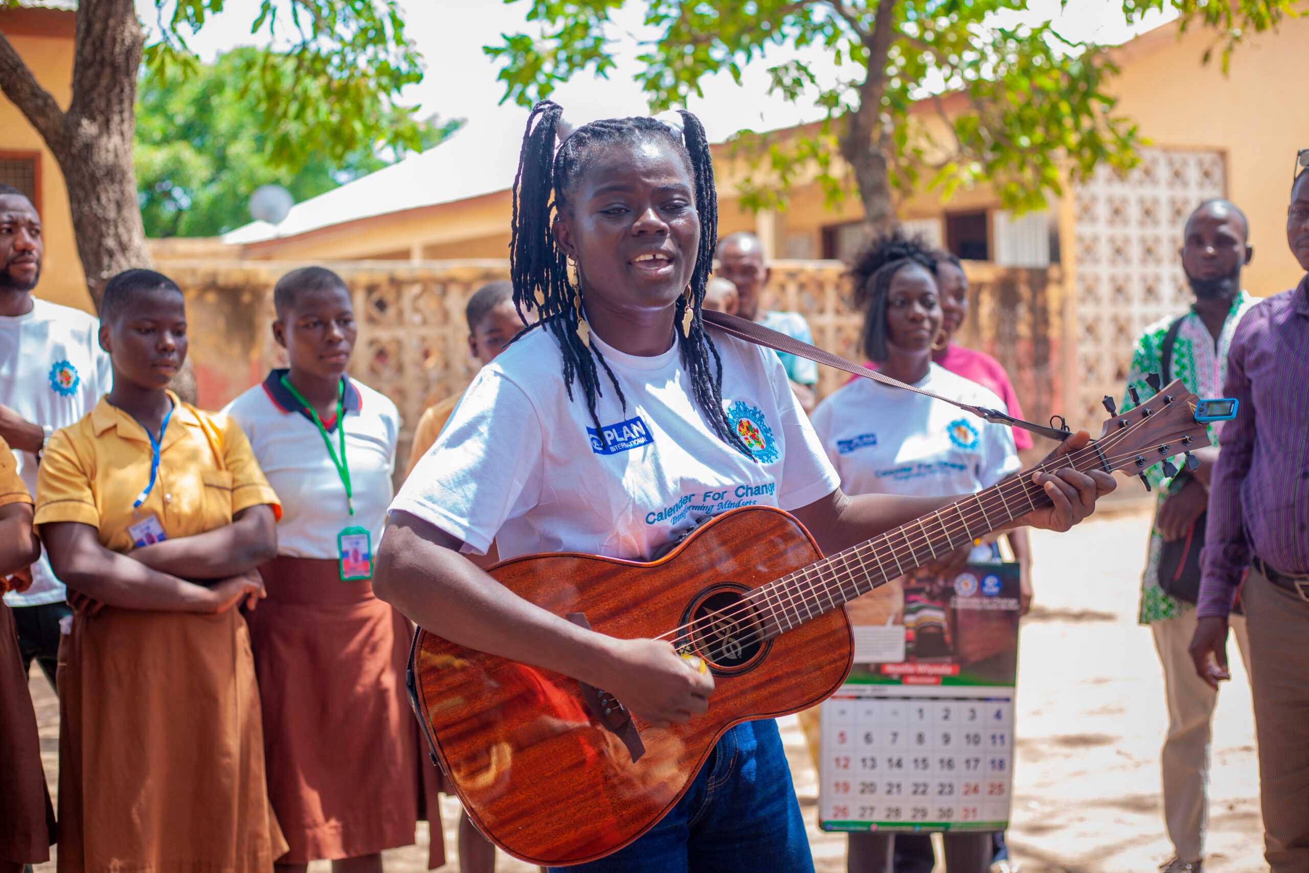 Musician Wiyaala performing at a school in Wa East district