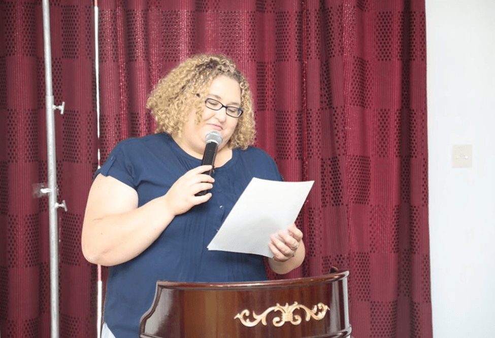 Harriet Williams, the Second Secretary at the Australian High Commission in Ghana, making a speech at the event to close the project