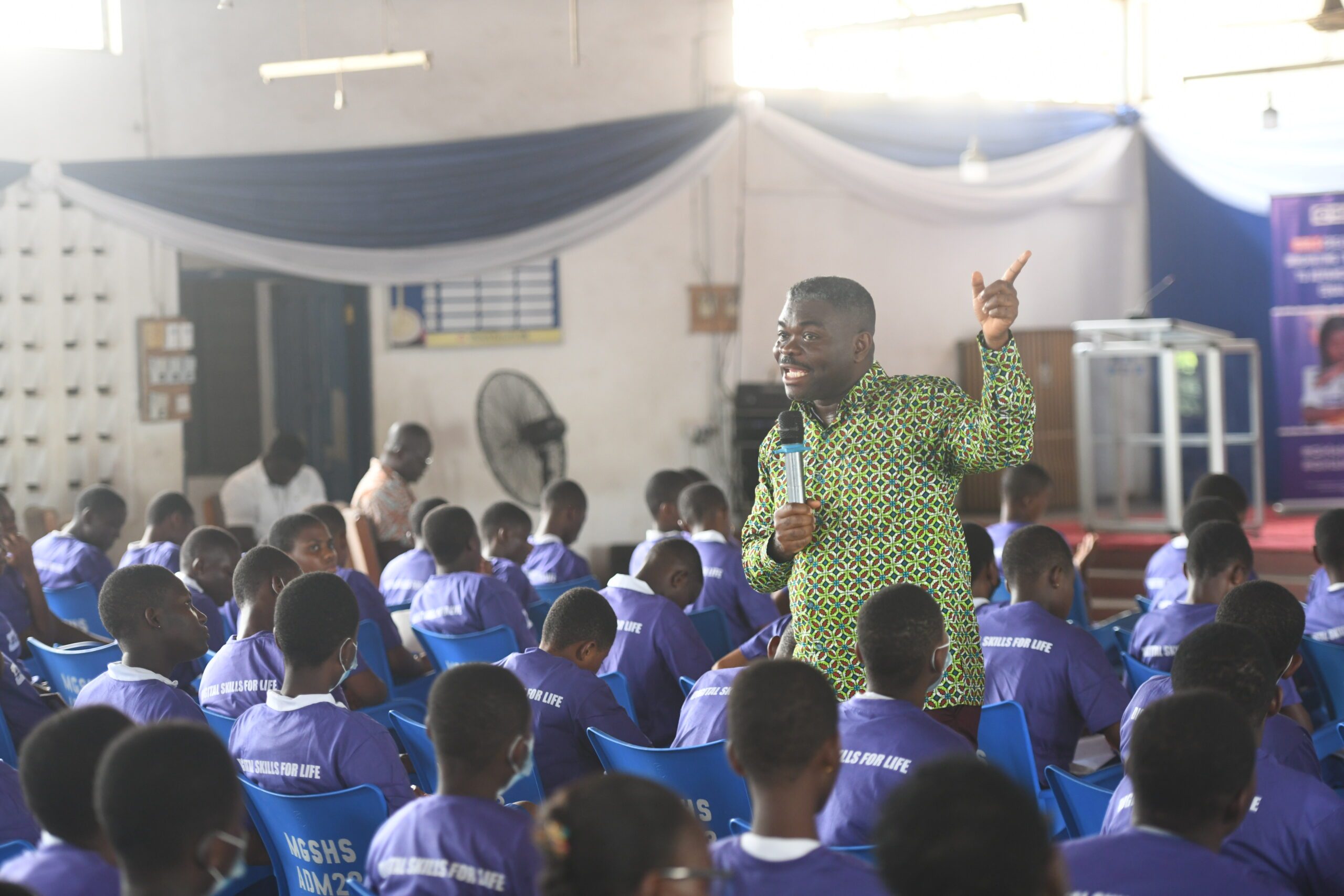 Herbert Gustav Yankson, cybersecurity expert and the facilitator of the Girls in ICT Day event talking to the girls
