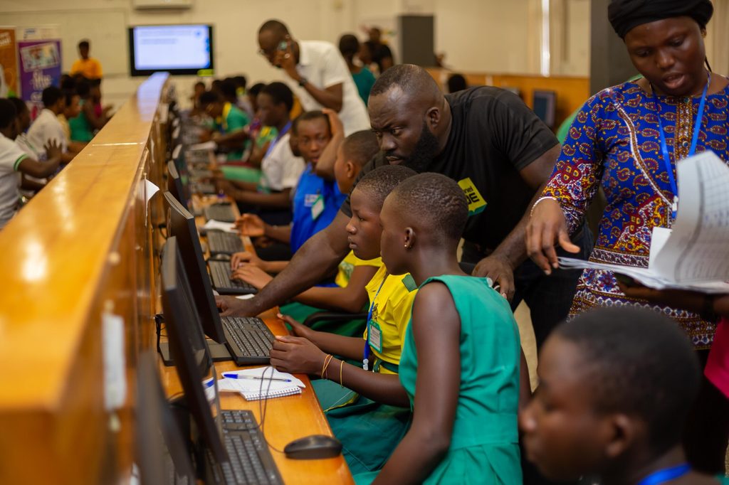 Girls on a computer.