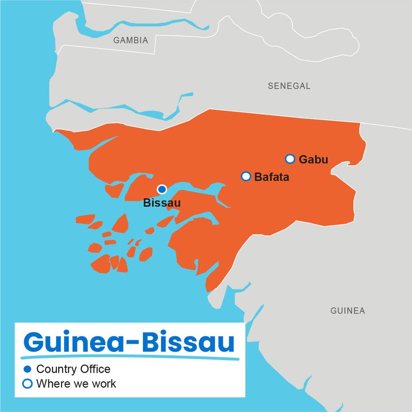 A map showing where Plan International works in Guinea-Bissau.