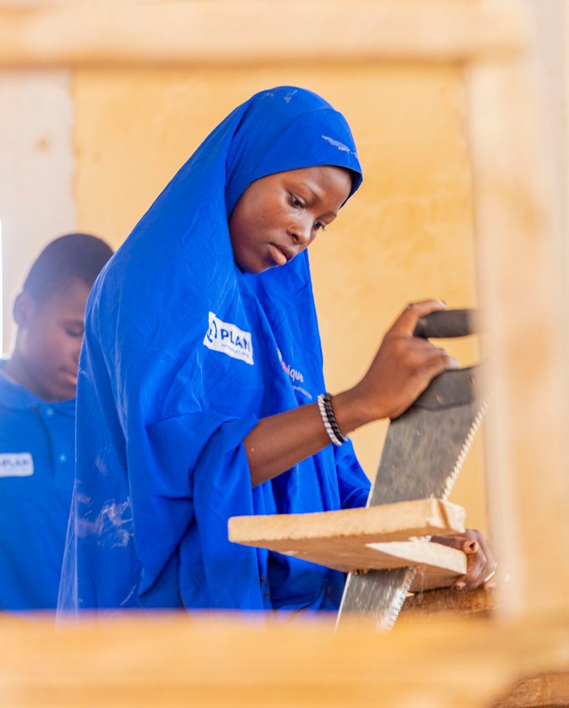 18-year-old Djamila learning carpentry skills at learning centre at Maradi, central Niger