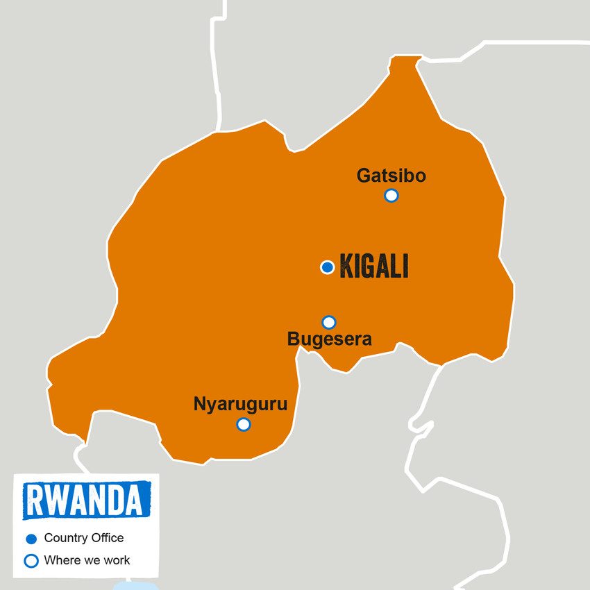 A map showing where Plan International works in Rwanda