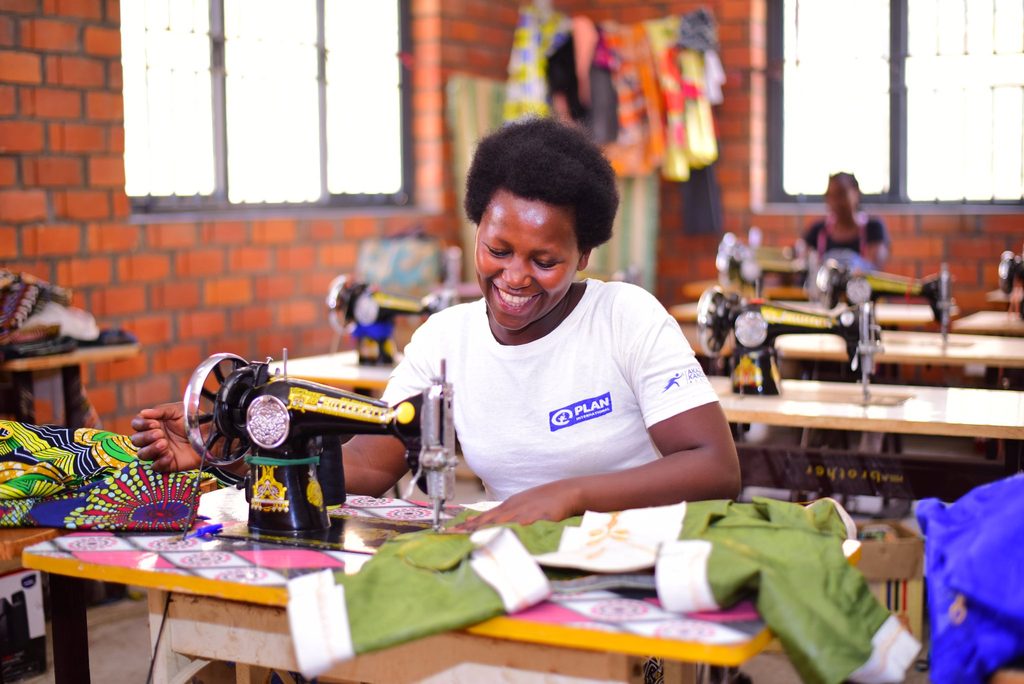 Christine in a clothes production workshop in the Nyaruguru District.
