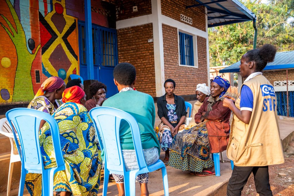 Christine during a meeting with parents at the refugee camp.