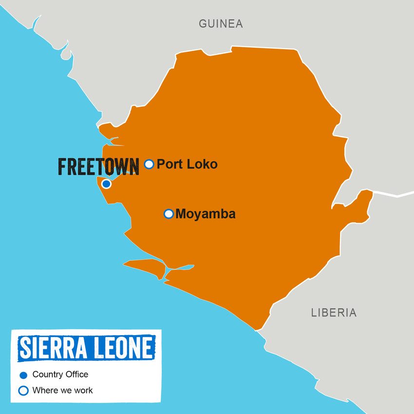 A map showing where Plan International works in Sierra Leone