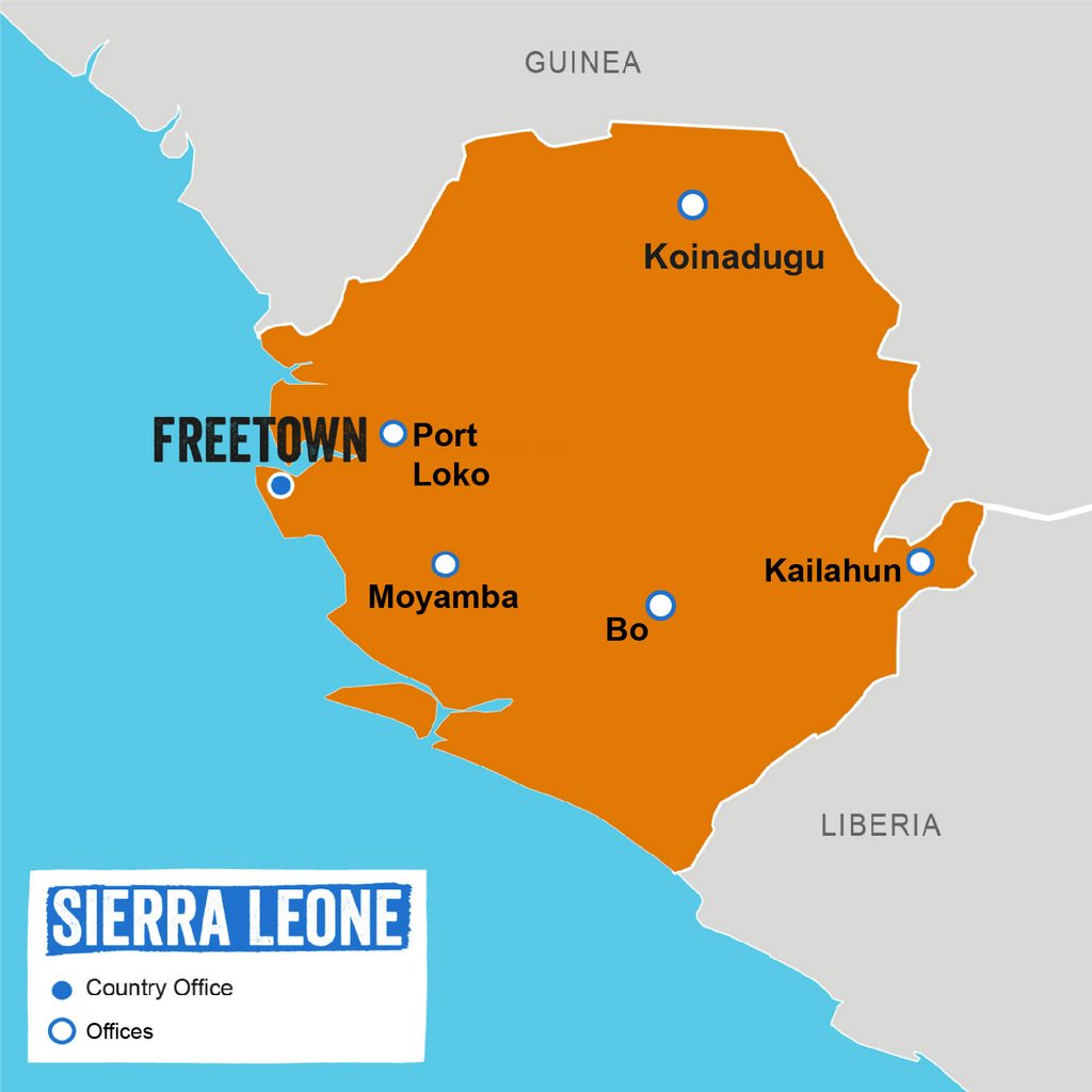 Map of Sierra Leone with Plan International Offices
