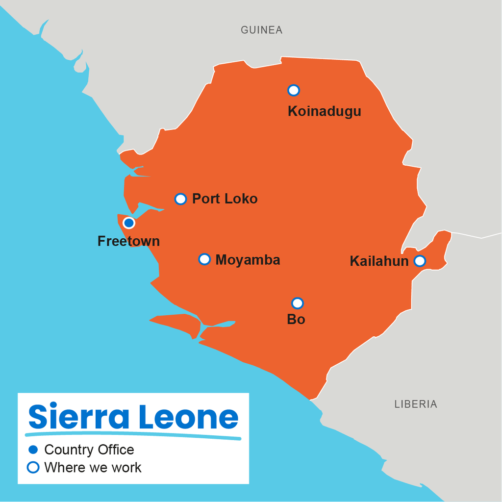 A map of where Plan International works in Sierra Leone.