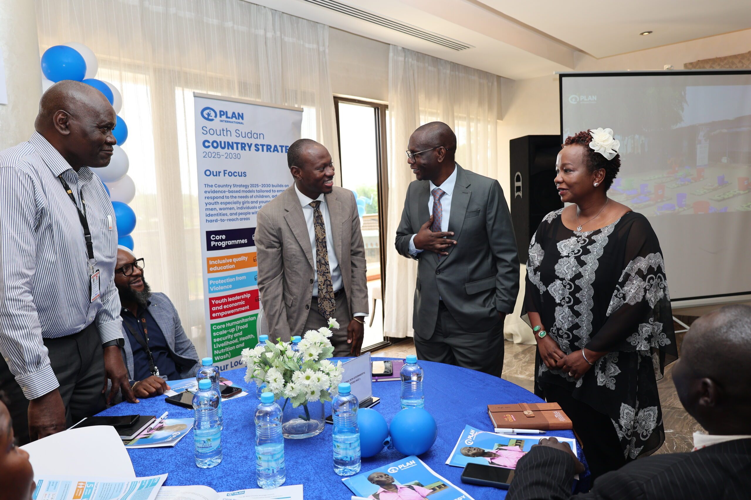 Mr. Paul Lusato Country Director Plan International South Sudan and Mrs. Angela Muriithi Sub-Regional Director Middle East, North Africa and the Horn. networking with donors and INNGs representatives.