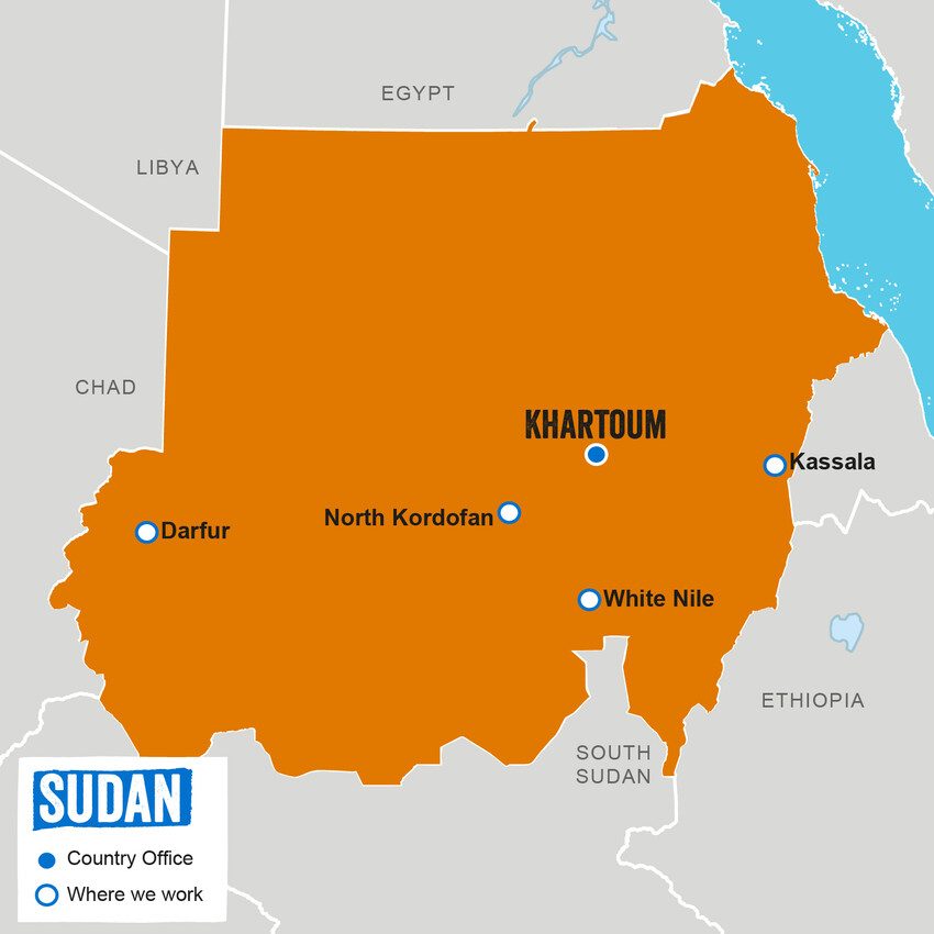 A map showing where Plan International works in Sudan