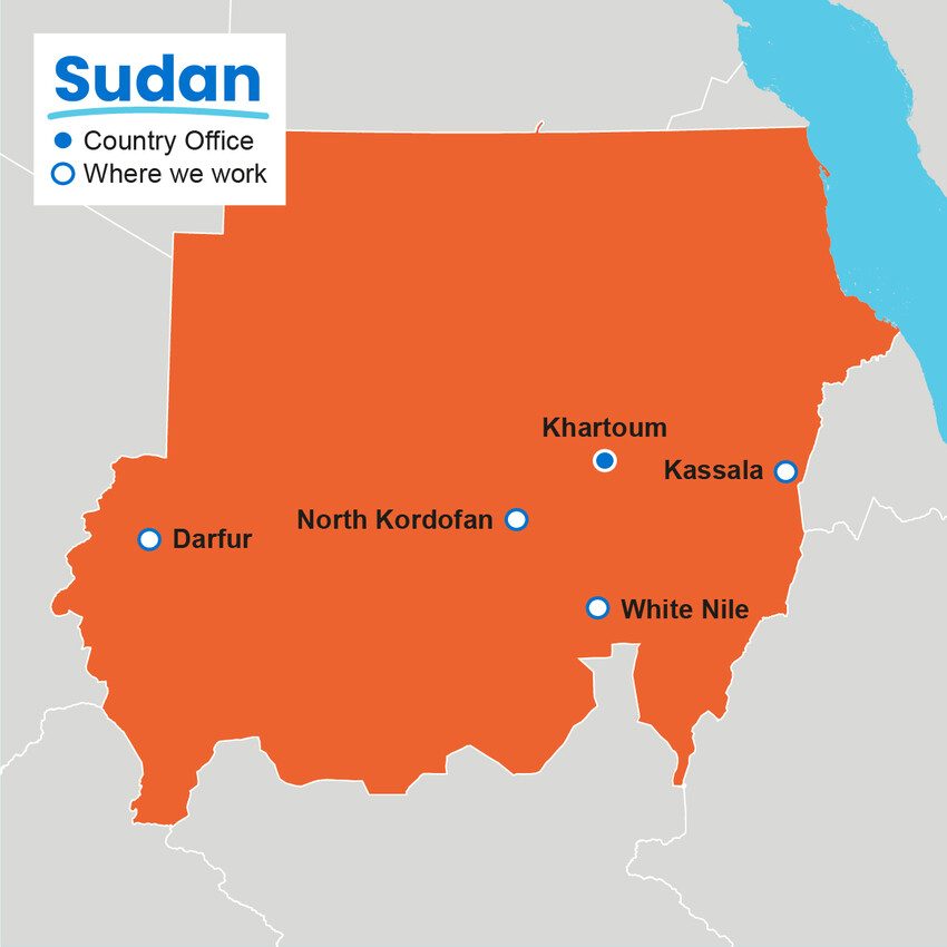 A map showing where Plan International works in Sudan.